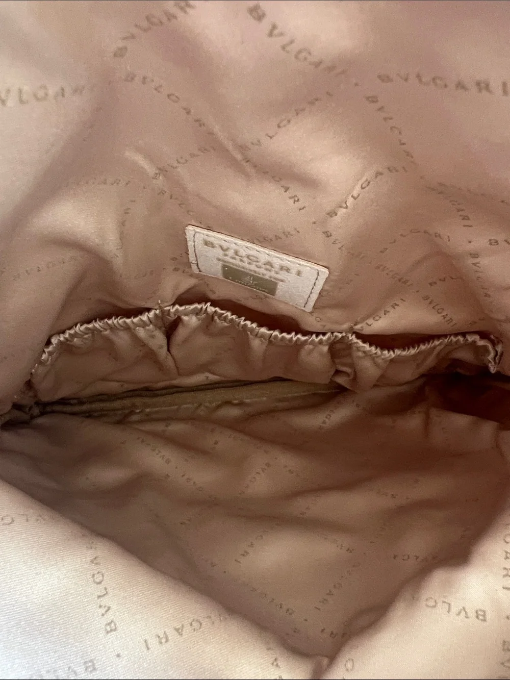 Bulgari Metallic Taupe Fold-Over Clutch with Gold Charm